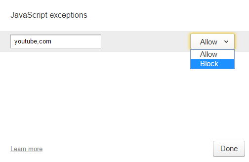 Окно раздела «Manage exceptions» 