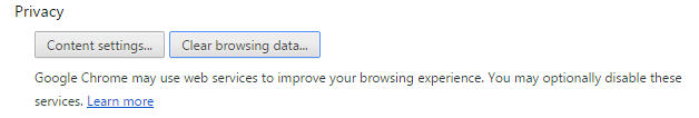 Окно раздела «Privacy» в Google Chrome 