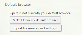 Сообщение, что Опера не является браузером по умолчанию, и две кнопки