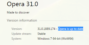 Информация о версии браузера Опера