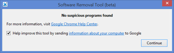 Окно с сообщением «No suspicious programs found» 