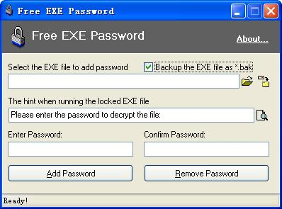 Окно программы Free Exe Password