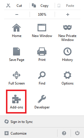 Раздел «Add-on» в панели управления браузера